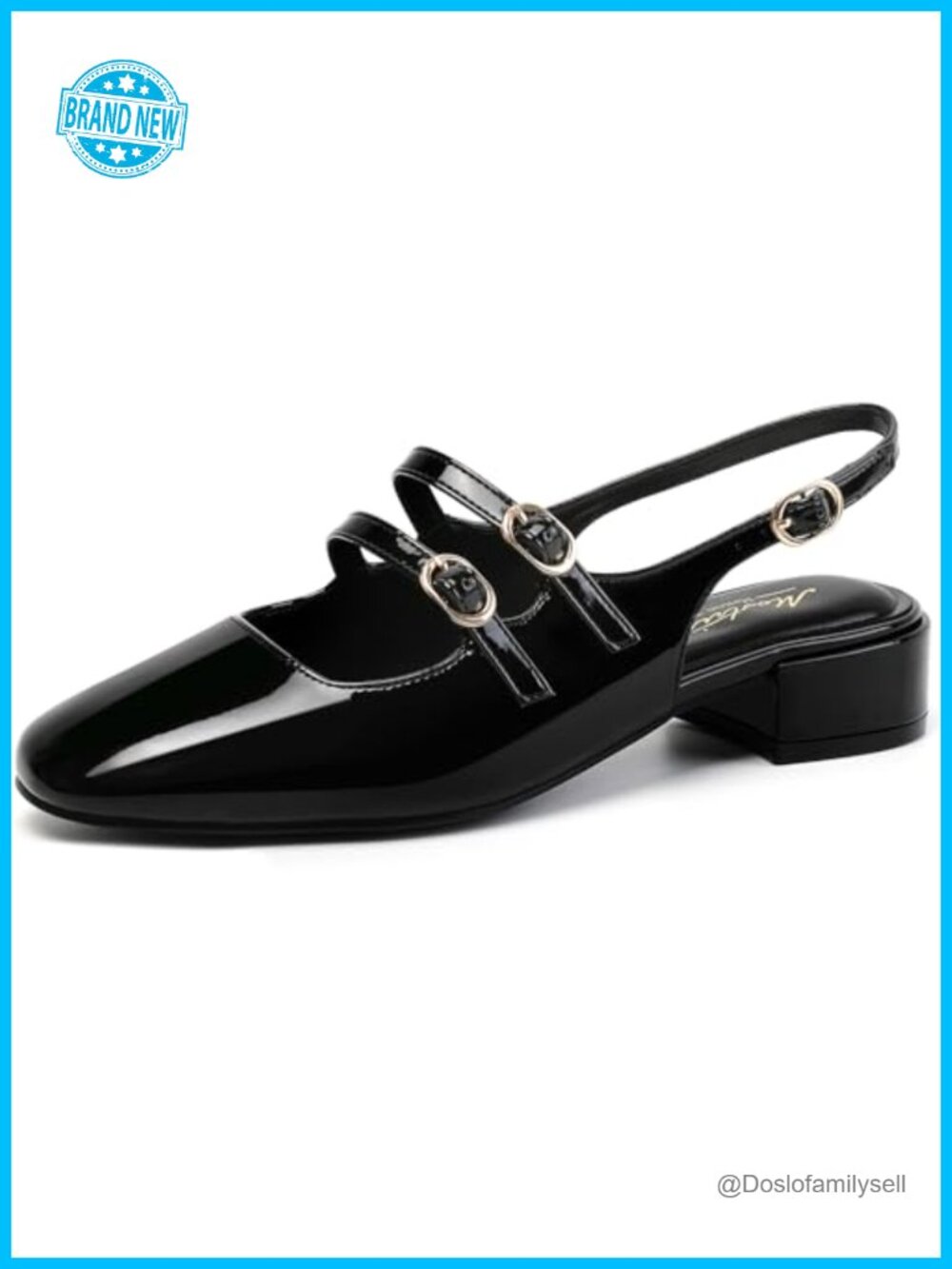 Mary Jane Slingback Chunky Low Heel Closed Round Toe Ankle Strap Pump